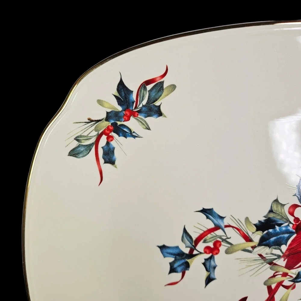 Lenox Winter Greetings Platter Oblong Serving‎ Cardinal Xmas Catherine McClung